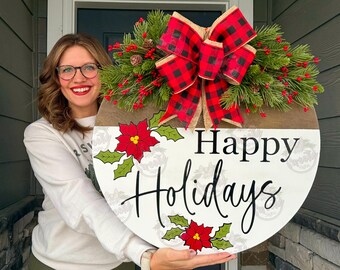 Happy Holidays Front Door Decor | Christmas Front Door Wreath