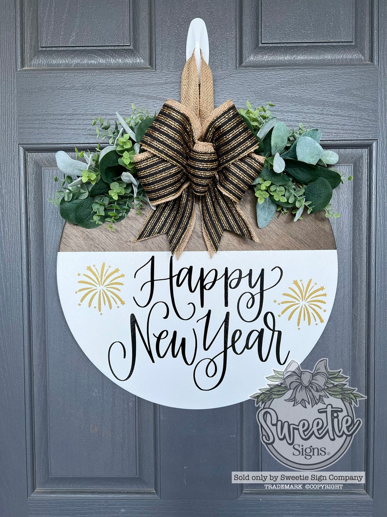 New Year Front Door Decor Happy New Year Sign Fireworks New Year Front Door Sign New Year Door Hanger New Year Hanger image 7