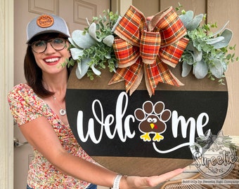 Fall Front Door Decor | Fall Door Hanger | Paw Print Fall Sign | Turkey Paw | Fall Welcome Sign | Turkey Door Hanger | Fall Door Wreath
