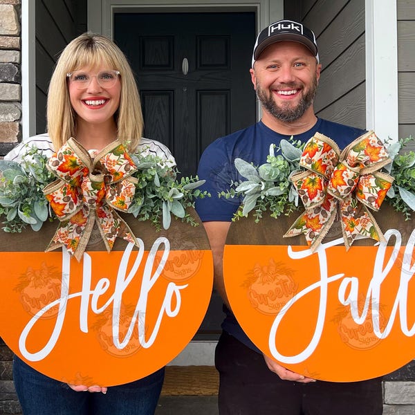 Fall Front Door Decor | Hello Fall | Fall Decor | Fall Signs | Double Door Wreath | Double Front Door Wreath | Door Hanger | Door Wreath