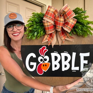 Thanksgiving Front Door Decor | Gobble | Turkey Front Door Wreath | Thanksgiving Door Hanger | Thanksgiving Decor | Thanksgiving Door Wreath