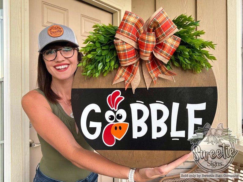 Thanksgiving Front Door Decor Gobble Turkey Front Door Wreath Thanksgiving Door Hanger Thanksgiving Decor Thanksgiving Door Wreath image 1