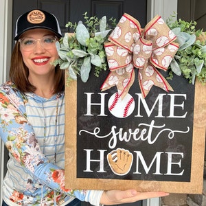 Front Door Decor | Home Sweet Home | Baseball | Summer Wreath | Baseball Decor | Baseball Gift | Baseball Door Hanger | Baseball Door Sign