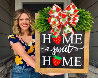 Summer Front Door Decor | Hello Summer Wreath | Summer Wreath | Strawberries | Summer Sign | Front Door Wreath | Summer Door Hanger
