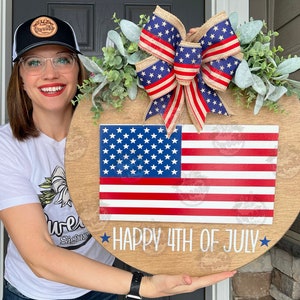 Fourth of July Front Door Decor | American Flag | Happy 4th Of July | Fourth of July Decor | 4th Of July Hanger | 4th of July Door Wreath