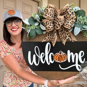 Fall Front Door Decor | Fall Door Hanger | Fall Welcome Sign | Leopard Pumpkin | Fall Door Wreath | Fall Porch Decor | Fall Door Sign