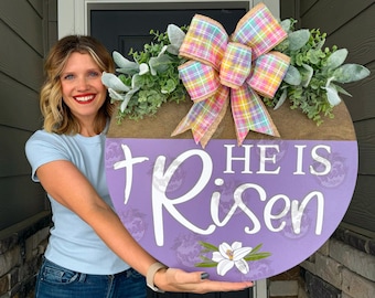 Easter Door Hanger | He Is Risen | Easter Cross | Easter Wreath | Easter Door Hanger | Easter Door Sign | Jesus Sign