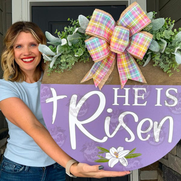 Easter Door Hanger | He Is Risen | Easter Cross | Easter Wreath | Easter Door Hanger | Easter Door Sign | Jesus Sign