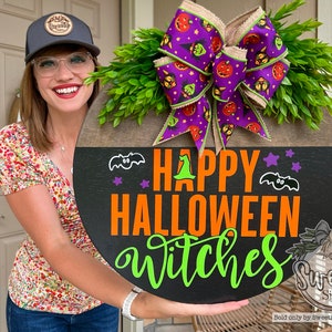 Halloween Front Door Decor | Halloween Door Hanger | Happy Halloween Witches | Halloween Sign | Halloween Door Decor | Halloween