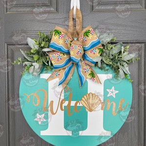 Beach House Front Door Decor Last Name/initial Beach House Welcome Sign ...