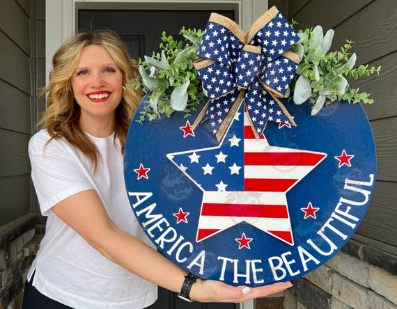 Fourth of July Front Door Decor | American Flag | Happy 4th Of July | Fourth of July Decor | 4th Of July Hanger | 4th of July Door Wreath