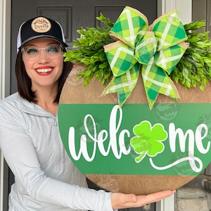 Saint Patrick's Day Front Door Decor | Welcome | Saint Patty's Day Front Door Sign | Clover Door Hanger | Saint Patrick's Day Door Wreath