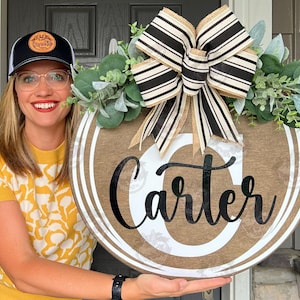 Front Door Decor | Last Name Initial | Front Door Wreath | Personalized Door Hanger | Year Round Wreath | Front Door Hanger | Door Wreath
