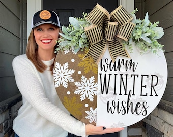 Winter Front Door Decor | Warm Winter Wishes | Snowflake | Winter Door Hanger | Winter Wreath | Winter Door Wreath | Winter Decor | Winter