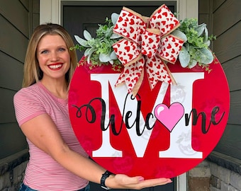 Valentine's Front Door Decor | Last Name Initial | Valentine's Wreath | Valentine's Sign | Valentine's Decor | Valentine's Door Hanger