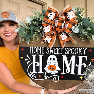 Halloween Front Door Decor | Home Sweet Spooky Home | Halloween Wreath | Halloween Sign | Halloween Decor | Halloween Door Hanger | Wreath