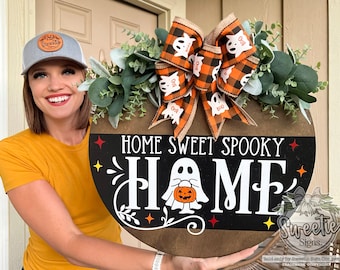 Halloween Front Door Decor | Home Sweet Spooky Home | Halloween Wreath | Halloween Sign | Halloween Decor | Halloween Door Hanger | Wreath