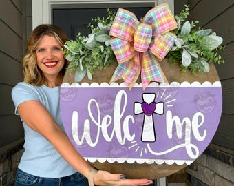 Easter Door Hanger | He Is Risen | Easter Cross | Easter Wreath | Easter Door Sign | Easter Door Wreath