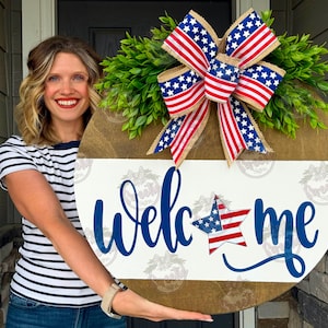 Fourth of July Front Door Hanger | Fourth of July Wreath | Welcome | American Flag | Fourth of July Door Hanger | Fourth of July Door Wreath image 1