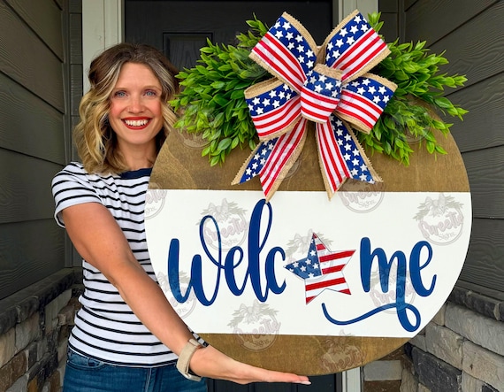 Fourth of July Front Door Hanger | Fourth of July Wreath | Welcome | American Flag | Fourth of July Door Hanger | Fourth of July Door Wreath