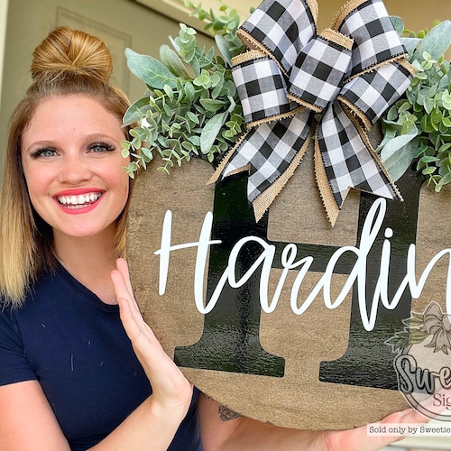 Front Door Decor Last Name Door Hanger Family Name Sign Etsy