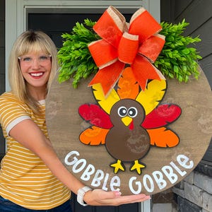 Thanksgiving Front Door Decor | Gobble | Turkey Front Door Wreath | Thanksgiving Door Hanger | Thanksgiving Decor | Thanksgiving Door Wreath