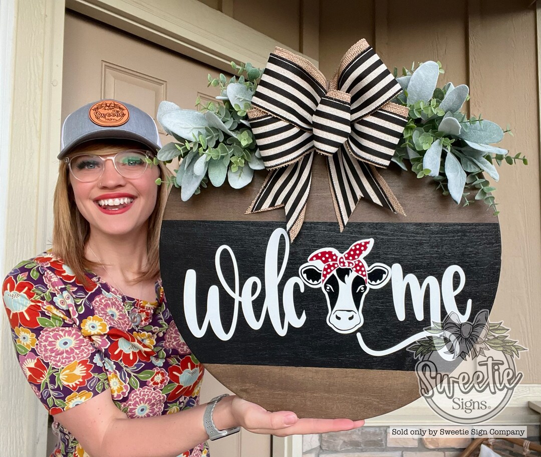 Front Door Decor Cow Year Round Wreath Door Etsy