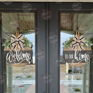 Double Door Front Door Decor Welcome To Our Home Double Door Signs Double Door Wreaths Double Door Decor Double Door Hanger image 7