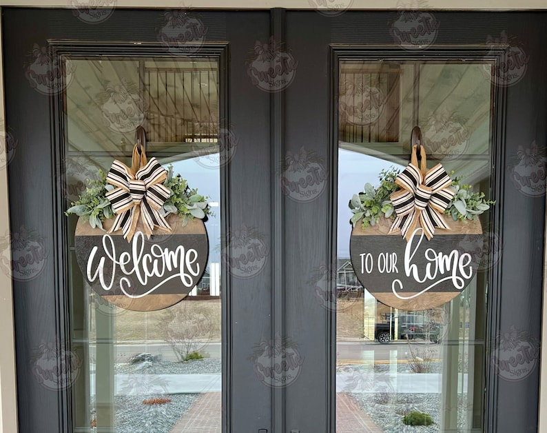 Double Door Front Door Decor Welcome To Our Home Double Door Signs Double Door Wreaths Double Door Decor Double Door Hanger image 7