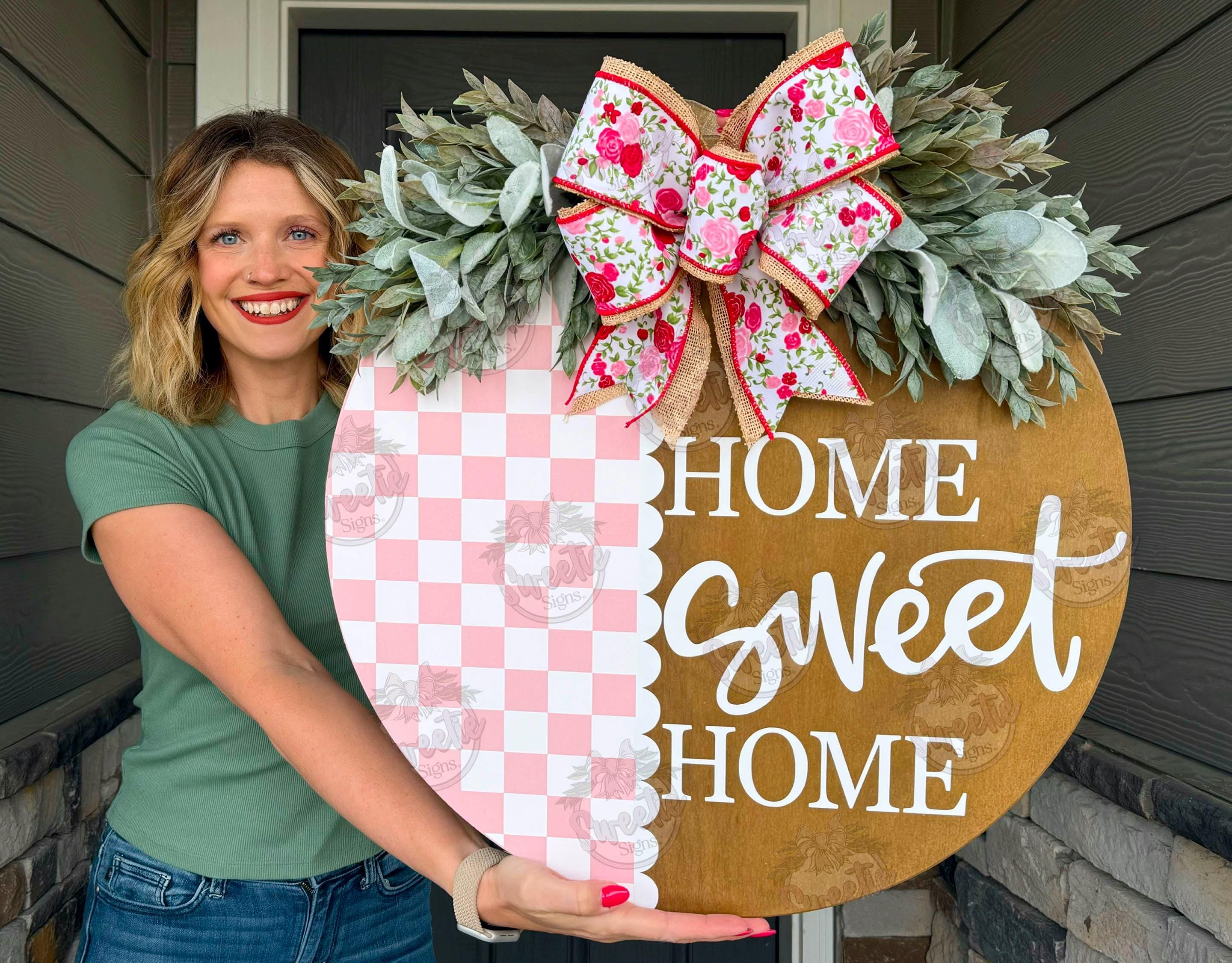 Front Door Hanger | Hello | Home Sweet Home Door Hanger | Checkered