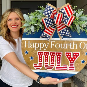 Fourth of July Front Door Decor | Fourth of July Wreath | Welcome | American Flag | Fourth of July Door Hanger | Fourth of July Door Wreath