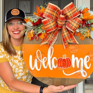 Fall Front Door Decor | Fall Door Hanger | Fall Welcome Sign | Pumpkin Door Hanger | Fall Door Wreath | Fall Porch Decor