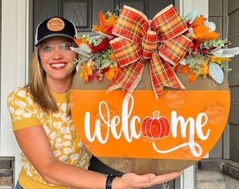 Fall Front Door Decor | Fall Door Hanger | Fall Welcome Sign | Pumpkin Door Hanger | Fall Door Wreath | Fall Porch Decor