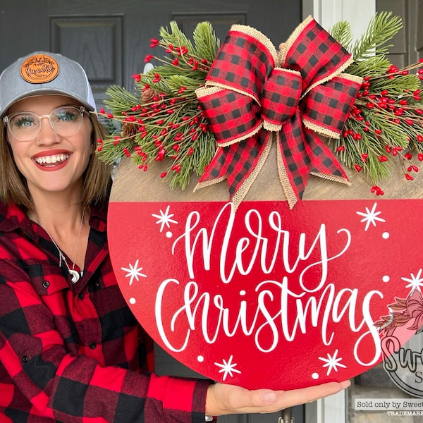 Christmas Front Door Decor | Merry Christmas | Christmas Wreath | Christmas Decor | Christmas Door Hanger | Christmas Door Sign