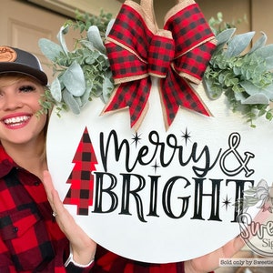 Christmas Front Door Decor | Merry and Bright | Christmas Wreath | Christmas Decor | Christmas Door Hanger | Christmas Door Wreath