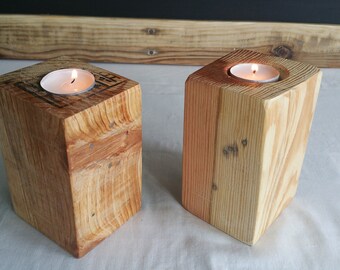 Handmade reclaimed wood candle holders for tealights