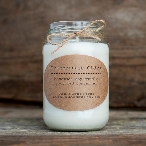 Pomegranate Cider Soy Candle, Pomegranate Scented Candle, Holiday Soy Candle, Soy Wax Candle, Fruity Candle, Holiday Cider Scent