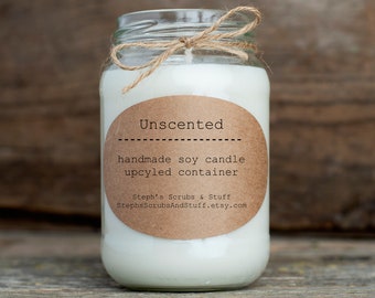 Unscented Soy Candle, Soy Wax Candle, No Scent Candle, Unscented Container Candle, Unscented Candle, Unscented Candles in Jars, Soy Candles