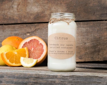 Citrus Soy Candle, Soy Wax Candle, Lemon Scented Candle, Orange Candle, Grapefruit Candle, Clean Scented Candle, Soy Candle Tin, Container