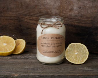 Vela de soja con verbena de limón, vela de limón, vela perfumada, vela de cera de soja, vela con aroma a cítricos, vela en contenedor, vela hecha a mano