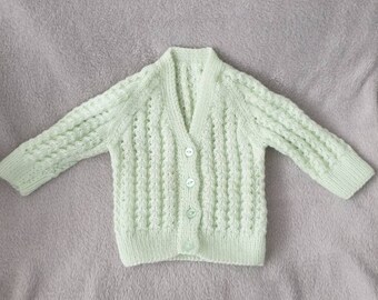 Unisex Cardigan, Mint Green Cardigan, Newborn Cardigan, Knitted Cardigan, Baby Girl, Baby Gift, Baby Boy