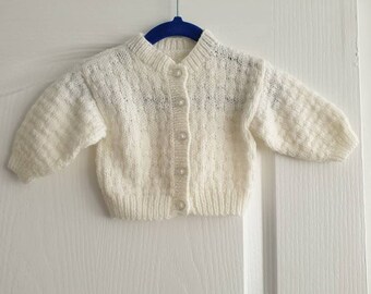 Unisex Cardigan, Knitted Cardigan, 3 - 6 Months, Handmade, Hand Knitted, White Cardigan, Baby Girl Gift, Baby Shower Gift, Baby Boy Cardigan