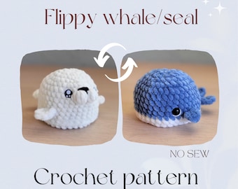 Flippy the crochet whale & Seal Reversible NO-SEW pdf Pattern, including Orca modification, personalized pattern