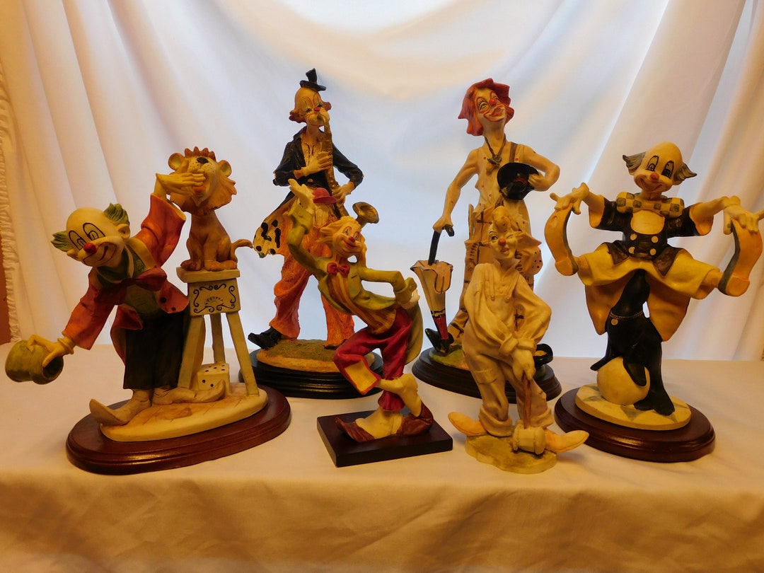 6 Hand Painted Clown Hobo Figurines With Saxaphone Umbrella Etsy