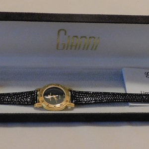 Gift for Her Vintage Gianni Genuine Diamond Genuine Leather Ladies Wrist Watch box 5 image 2