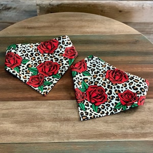 Cheetah & Roses Dog Fashion Tie Bandana | Fashion | Tie Bandana | Pet Clothing | Reversible | Dog Clothes | Cheetah Dog Clothes