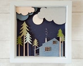 Cabin in the Woods Shadow Box - Wooden Cabin Diorama Picture