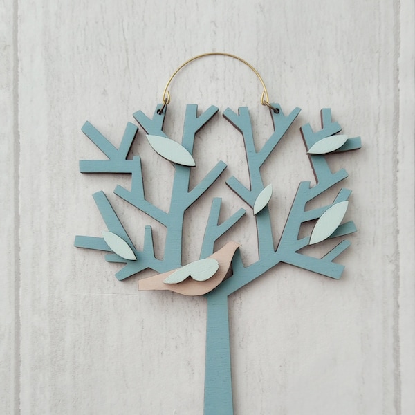 Wooden Tree Decoration - Spring Decor - Keepsake Decoration - Bird in a Tree Decoration - Hanging Decoration