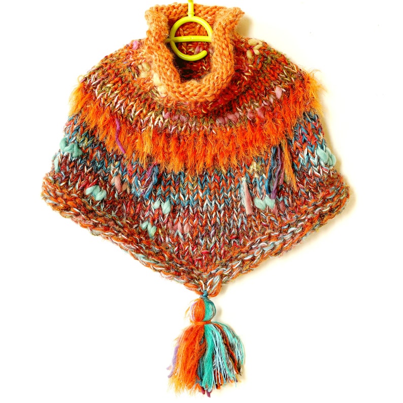 Capelet Shoulder warmer Mohair turtleneck scarf-tube Poncho Cowl Chunky Orange wrap with tassel Gift for her him