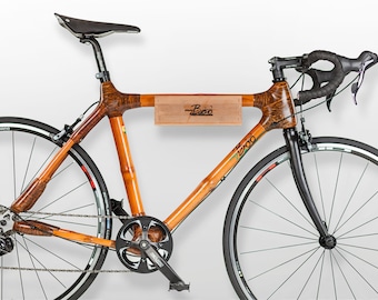 Fahrradwandhalterung aus Holz (Bambus) und Leder